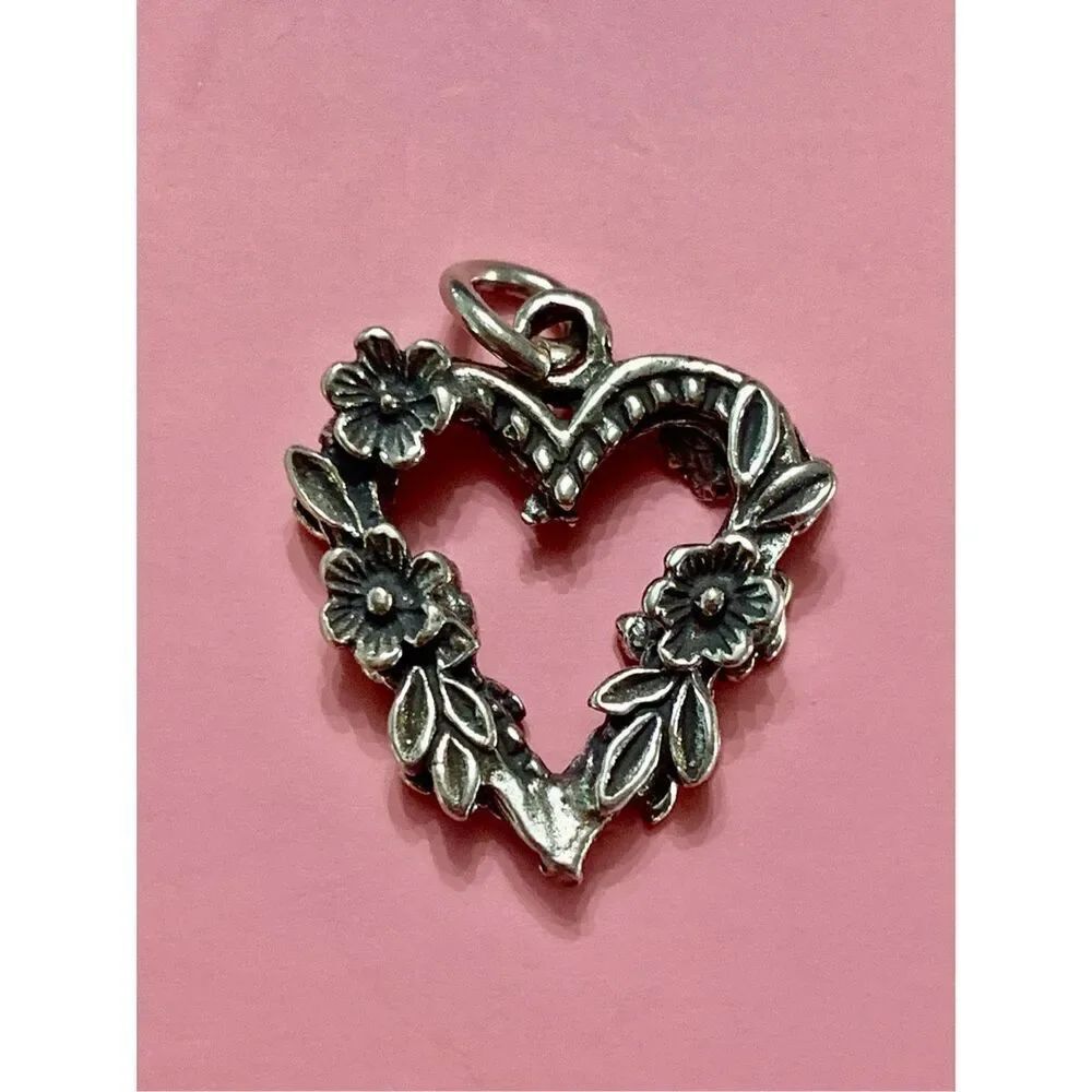 Floral Garland Heart Sterling Silver Jewelry Charm  #valentine #heart